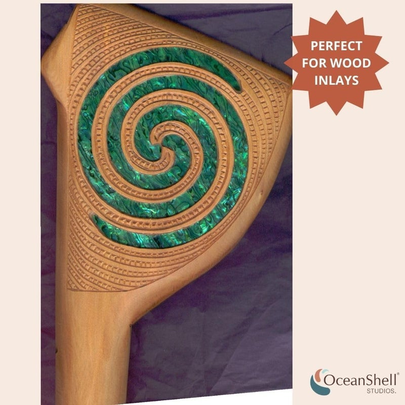 Ocean Shell Studios. Abalone Shell Inlay Veneer for DIY or Professional Inlay Embellishments - Sustainable New Zealand Paua Emerald Green- With 3M Double Sided Tape Backing - 9.45"X2.75" - Image 4